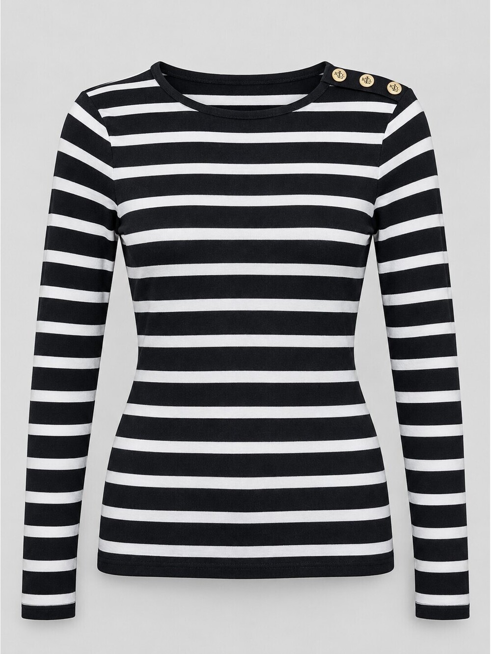 Lauren Ralph Lauren Striped Cotton Gold Button Top XS Petite